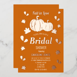 Fall in Love Pumpkin Boho Gold Foil Bridal Shower Invitation