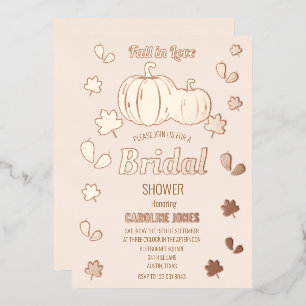 Fall in Love Pumpkin Boho Gold Foil Bridal Shower Invitation