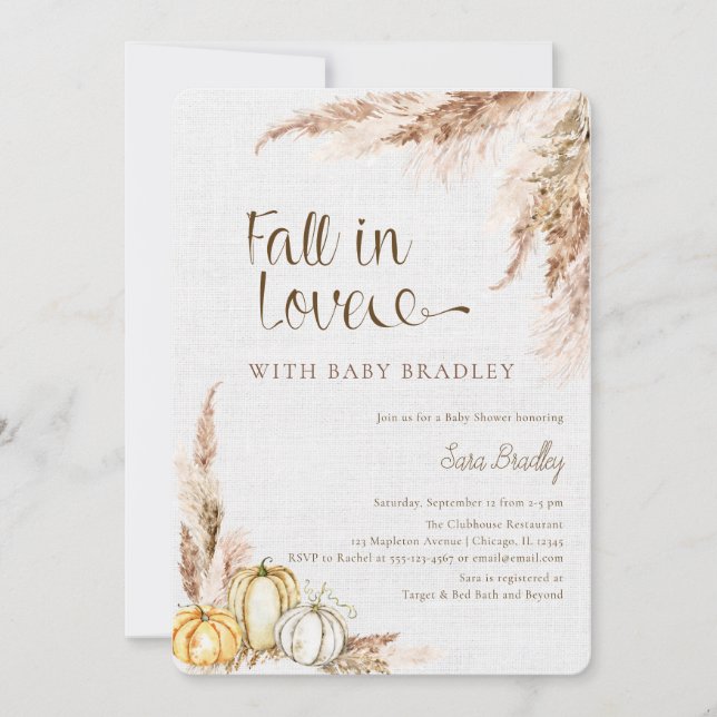 Fall in love Pumpkin Boho pampas grass baby shower Invitation (Front)