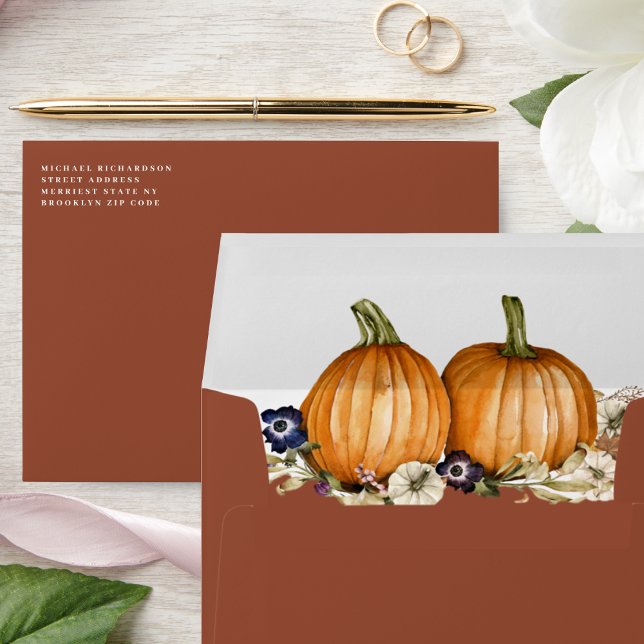 Fall In Love Pumpkin Botanical Autumn Wedding Envelope (Creator Uploaded)