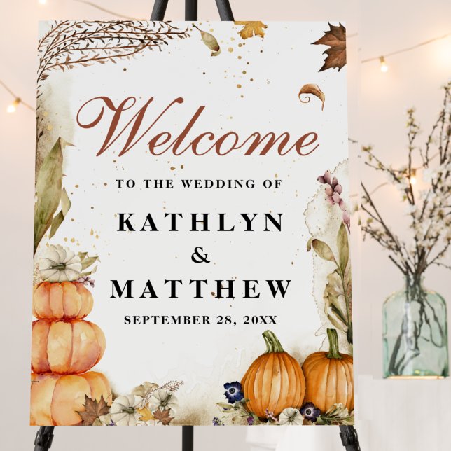 Fall In Love Pumpkin Botanical Autumn Wedding Foam Board (Creator Uploaded)