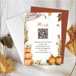 Fall In Love Pumpkin Botanical Autumn Wedding RSVP Card