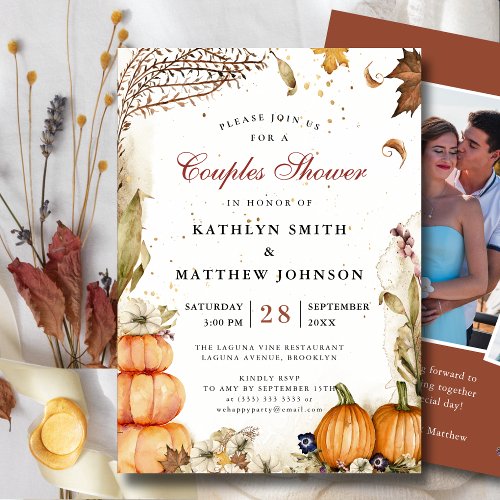 Fall In Love Pumpkin Botanical Couples Shower Invitation
