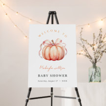 Fall in Love Pumpkin Bow Baby Shower Welcome sign