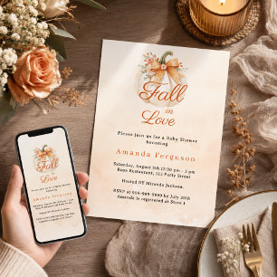 Fall In Love Pumpkin Bow Bridal Shower Invitation