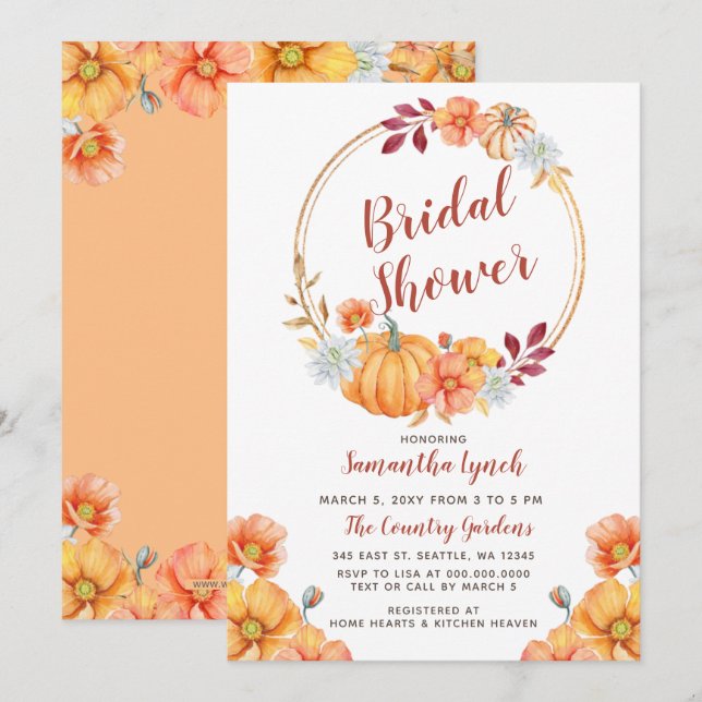 Fall in Love Pumpkin Bridal Shower Invitation (Front/Back)