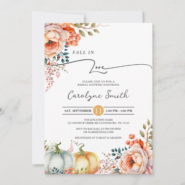 Fall in Love Pumpkin Bridal Shower Invitation (Front)
