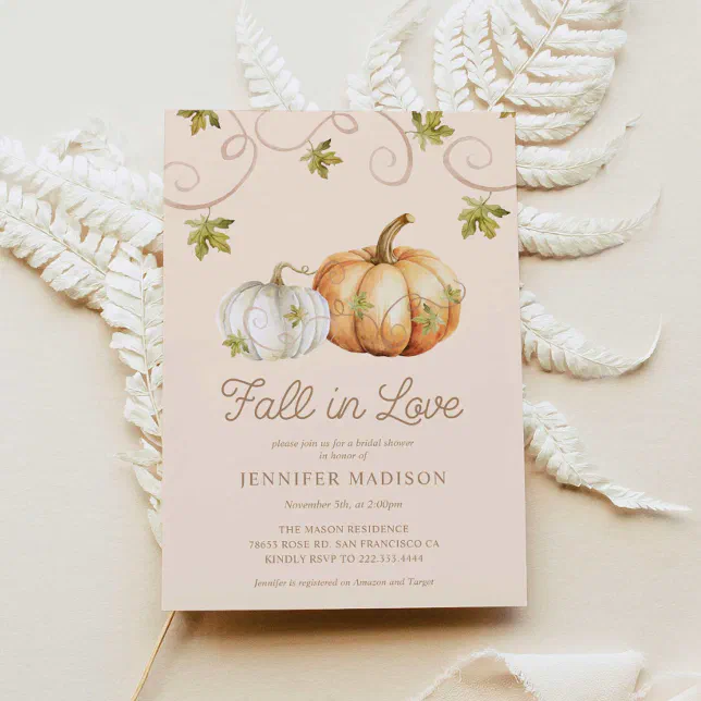 Fall in Love Pumpkin Bridal Shower Invitation | Zazzle