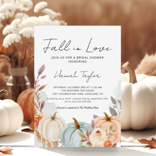 Fall in Love Pumpkin Bridal Shower Invitation