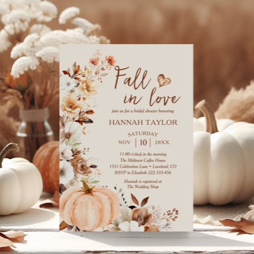 Fall in Love Pumpkin Bridal Shower Invitation