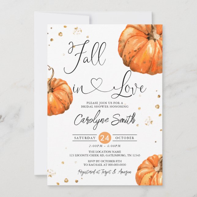 Fall in Love Pumpkin Bridal Shower Invitation (Front)