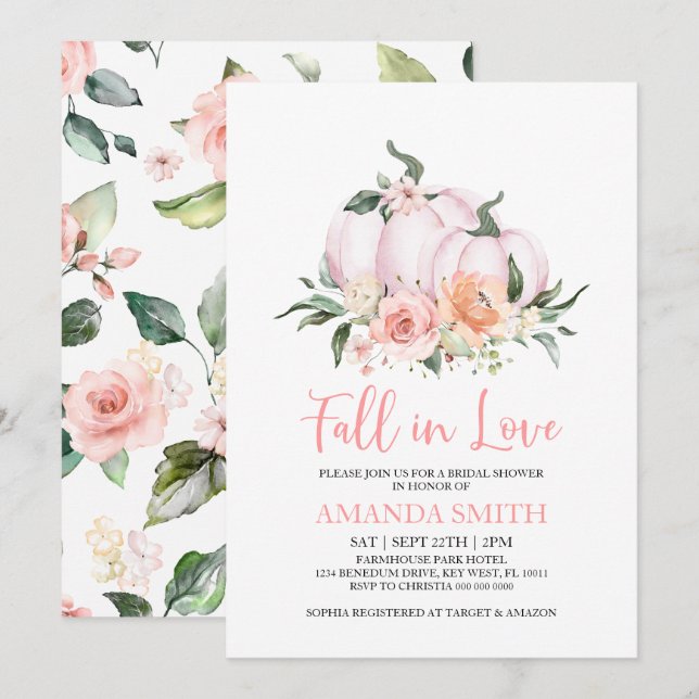 Fall in Love Pumpkin Bridal Shower Invitation (Front/Back)