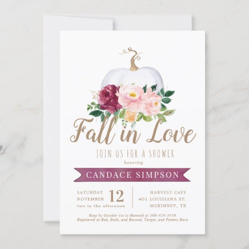 Fall In Love Pumpkin Bridal Shower Invitation