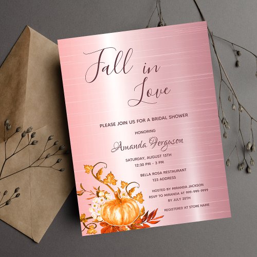 Fall in love pumpkin Bridal Shower invitation Postcard