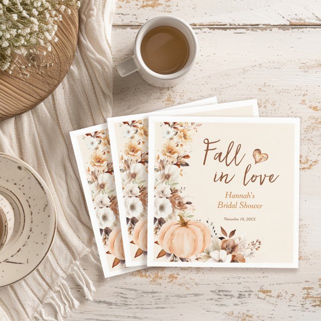 Fall in Love Pumpkin Bridal Shower Napkins (Creator Uploaded)