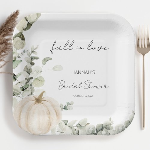 Fall In Love Pumpkin Bridal Shower Paper Plates