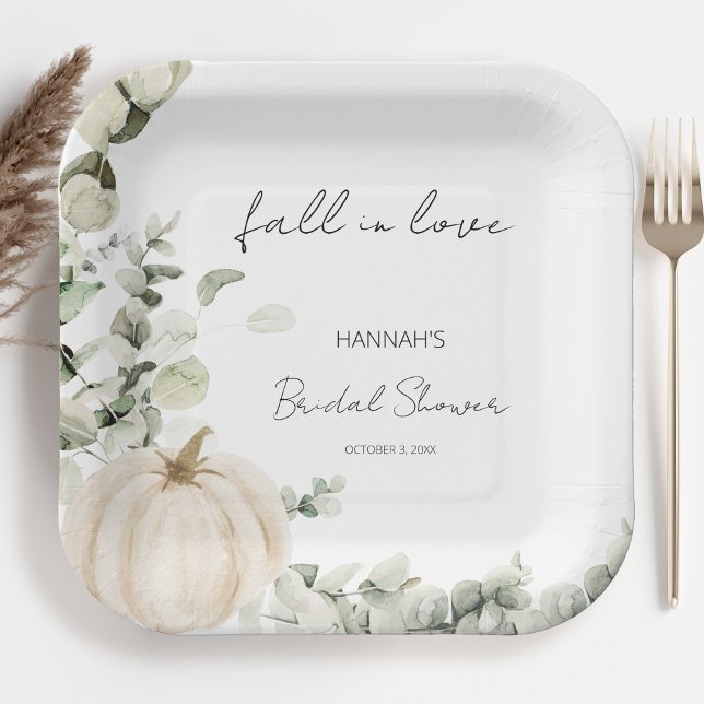 Fall In Love Pumpkin Bridal Shower Paper Plates (Creator Uploaded)