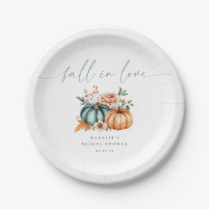 Fall in Love Pumpkin Bridal Shower Paper Plates