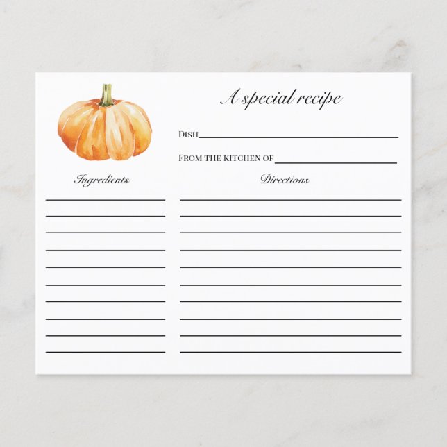 Fall in Love Pumpkin Bridal Shower Recipe card (Front)