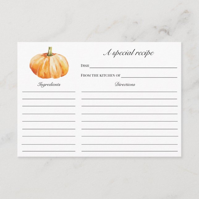 Fall in Love Pumpkin Bridal Shower Recipe card (Front)