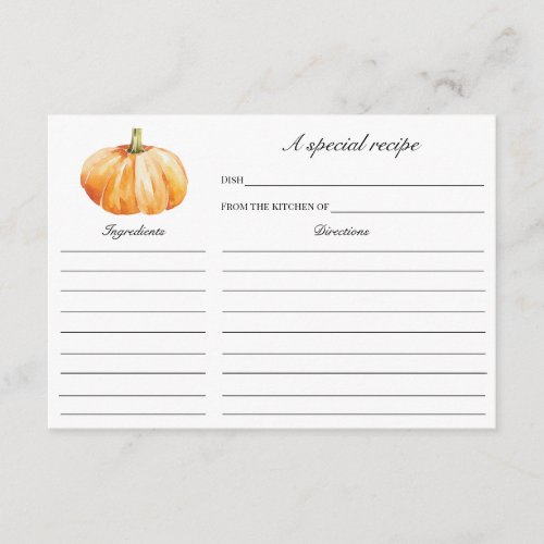Fall in Love Pumpkin Bridal Shower Recipe card