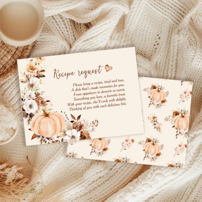 Fall in Love Pumpkin Bridal Shower Recipe Request Enclosure Card (Creator Uploaded)