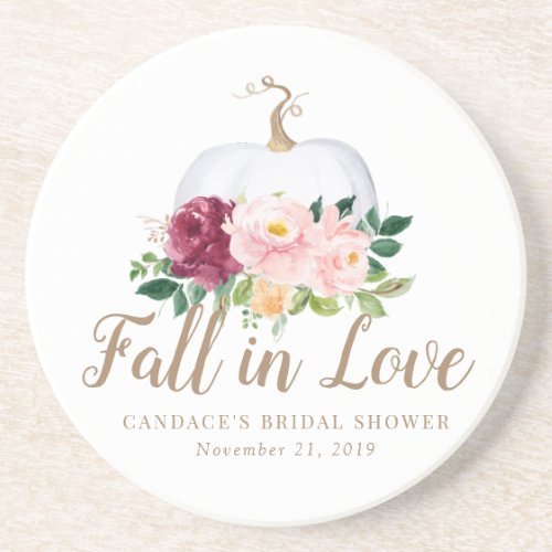 Fall in Love Pumpkin Bridal Shower Sticker Coaster