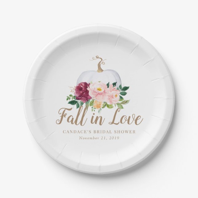 Fall in Love Pumpkin Bridal Shower Sticker Plate (Front)