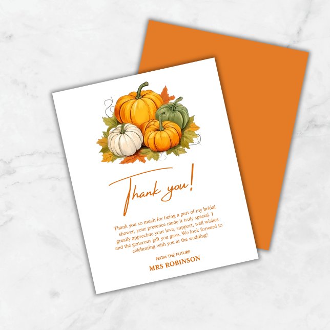 Fall in Love Pumpkin Bridal Shower Thank You Card (Budget Fall in Love Pumpkin Bridal Shower Thank You Card )