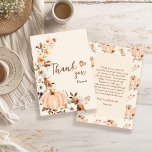 Fall in Love Pumpkin Bridal Shower Thank You Card<br><div class="desc">Bring warmth, love, and creativity to your bridal shower with our Fall in Love Pumpkin Bridal Shower Thank You Card. Adorned with an enchanting pumpkin and a delicate flower design, this thank you card adds a unique and personalized touch to your bridal shower. Perfect for expressing gratitude to the guests...</div>