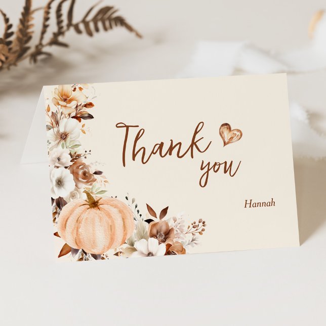 Fall in Love Pumpkin Bridal Shower Thank You Card (Creator Uploaded)