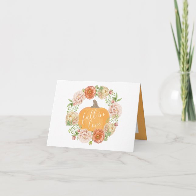 Fall in Love Pumpkin Bridal Shower Thank You Note Card (Front)
