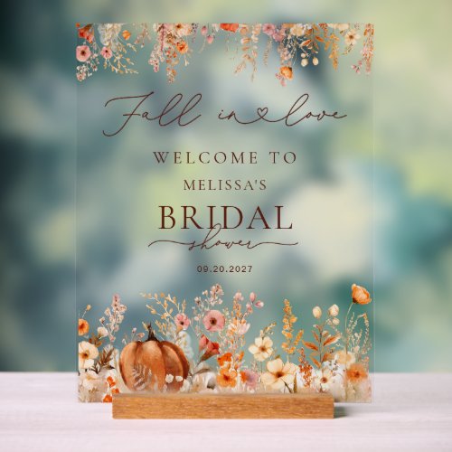 Fall in Love Pumpkin Bridal Shower Welcome Acrylic Sign