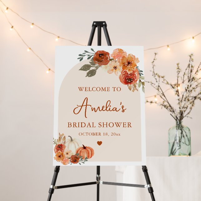 Fall in Love Pumpkin Bridal Shower Welcome Sign (In Situ (Stand))
