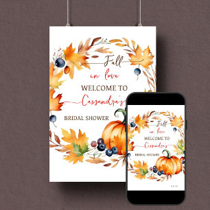 Fall in love pumpkin bridal shower welcome sign