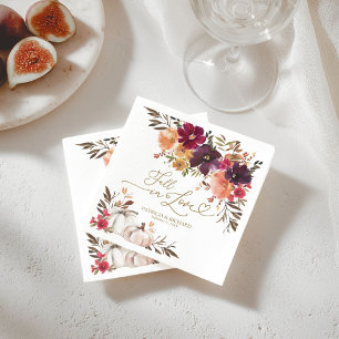 Fall in Love Pumpkin Burgundy Floral Wedding Napkins
