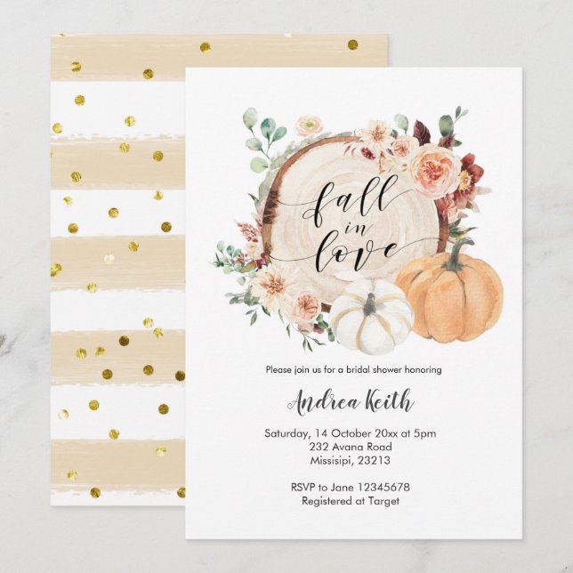 fall in love pumpkin burnt orange invitation (Front/Back)