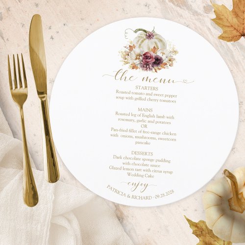 Fall in Love Pumpkin Circle Wedding Menu Card