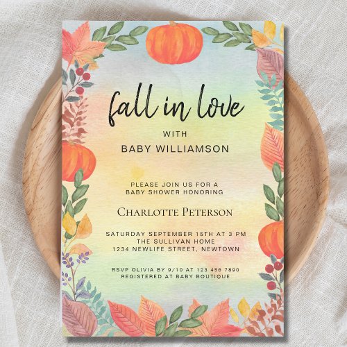 Fall in Love Pumpkin Colorful Baby Shower  Invitation