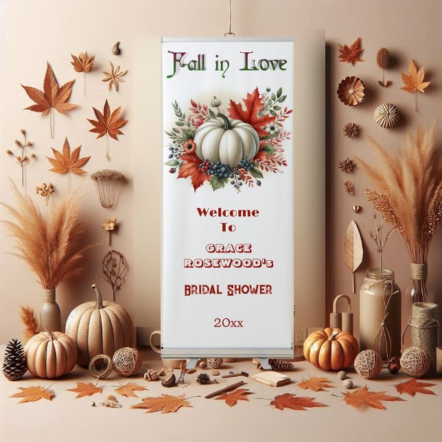 Fall In Love Pumpkin Country Rustic Bridal Shower Retractable Banner (Fall In Love Pumpkin Country Rustic Bridal Shower Retractable Banner)