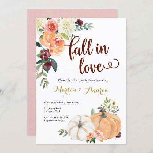 fall in love pumpkin couple shower invitation