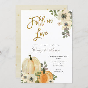 Fall in love pumpkin engagement party invitation