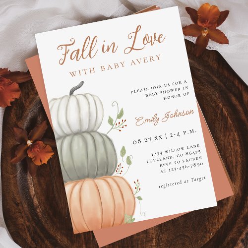 Fall in Love Pumpkin Fall Baby Shower Invitation