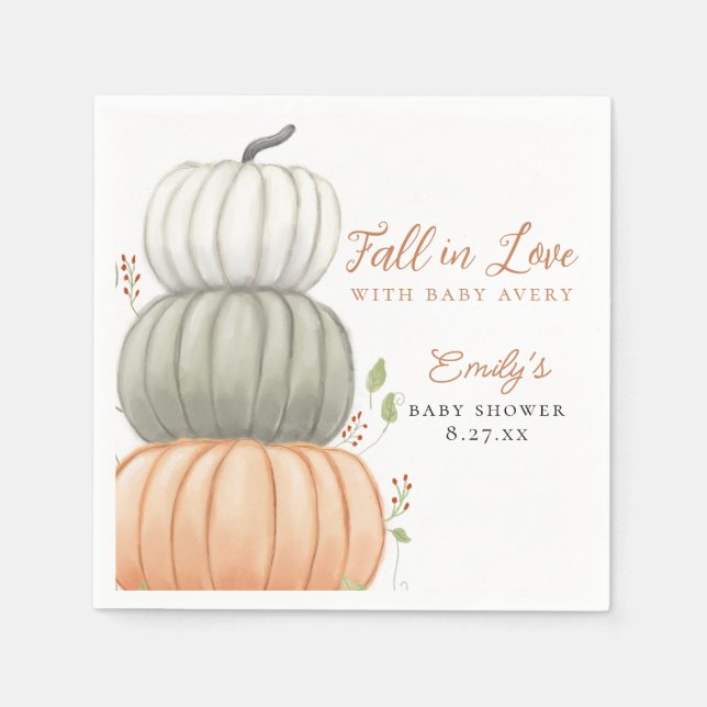 Fall in Love Pumpkin Fall Baby Shower  Napkins (Front)