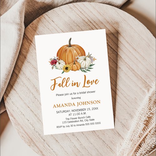 Fall in Love Pumpkin Fall Bridal Shower Invitation