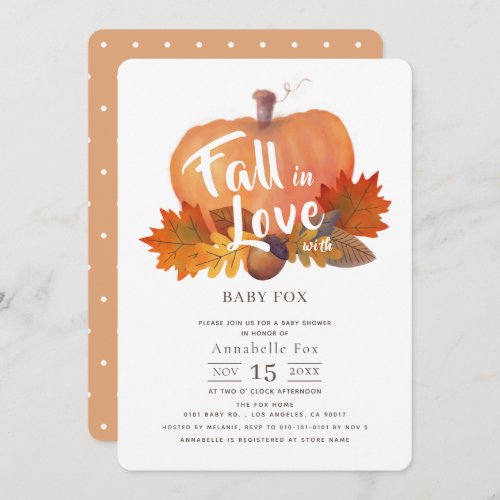 Fall in Love Pumpkin Fall Leaves Baby Shower Invitation