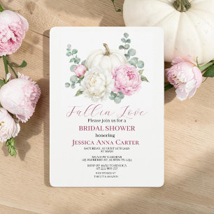 Fall in Love Pumpkin Fall Peony Bridal Shower Invitation