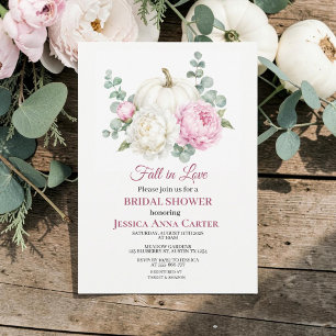Fall in Love Pumpkin Fall Peony Bridal Shower Invitation