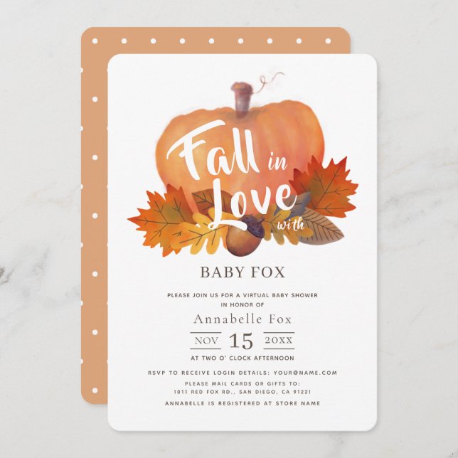 Fall in Love Pumpkin Fall Virtual Baby Shower Invitation (Front/Back)