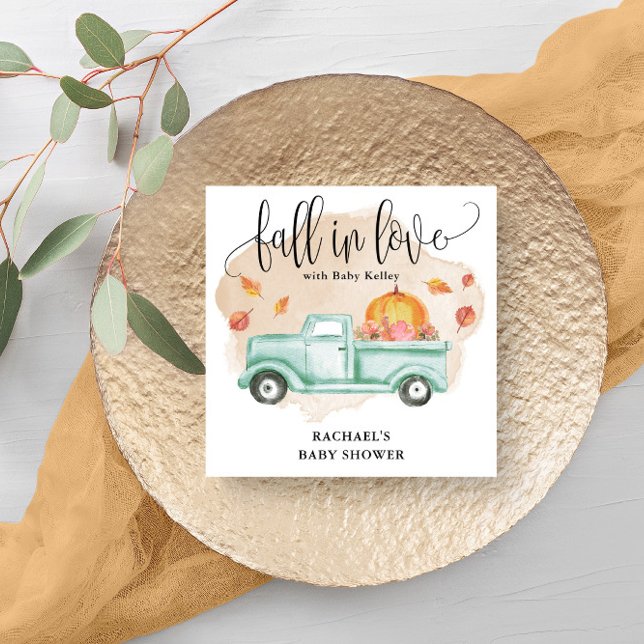 Fall in Love Pumpkin Farm Truck Baby Shower Napkins (Beautiful napkins for your fall themed baby shower.)